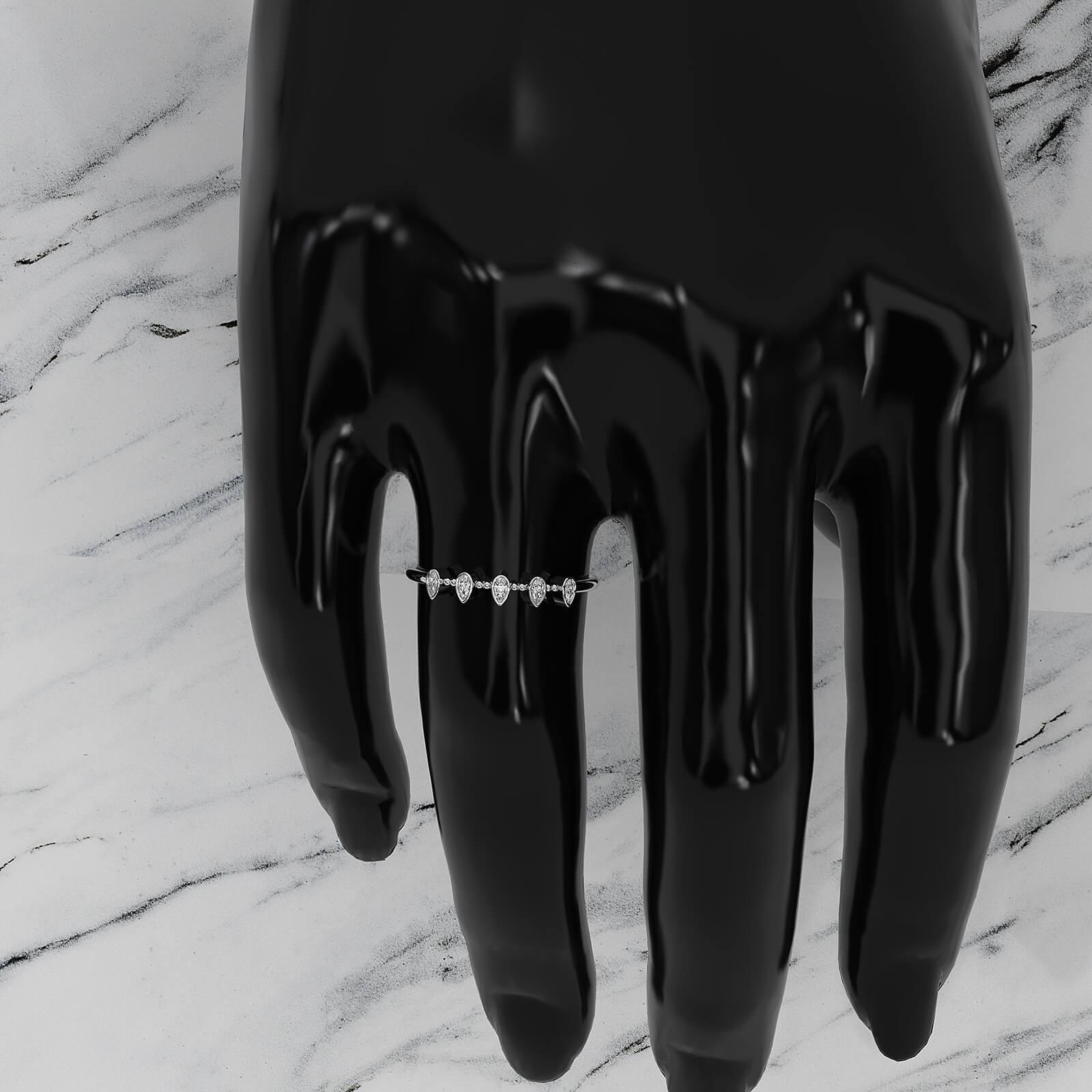 Minimalist 5 Stone Pear Lab Diamond bezel Set Promise Ring 0.08ctw.